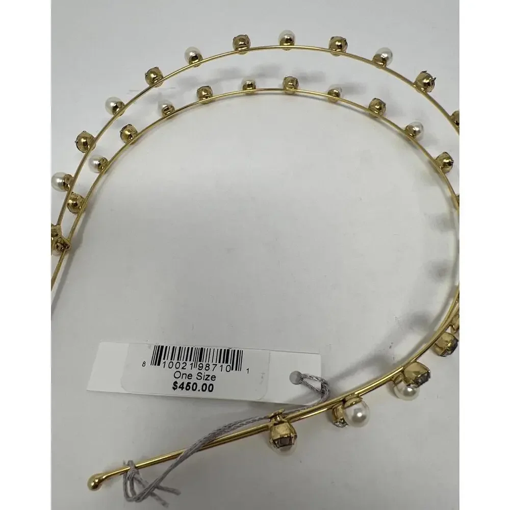 Jennifer Behr Double Row Pearl and Crystal Gold Headband